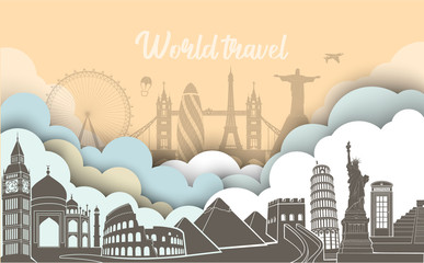 Travel, journey vector famous monuments of world.