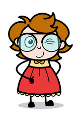 Smiling and winking Eye - Teenager Cartoon Intelligent Girl Vector Illustration