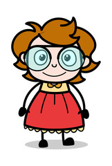 Smiling with Surprised Facial - Teenager Cartoon Intelligent Girl Vector Illustration