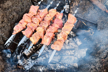 barbecue on fire close-up
