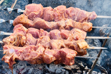 barbecue on fire close-up