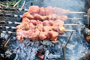 barbecue on fire close-up