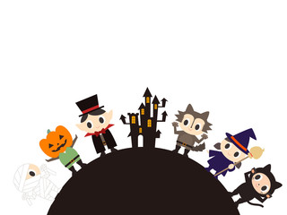 ハロウィンのかわいい仮装のイラスト