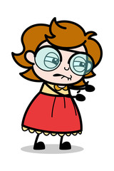 Trying to Push or Hold - Teenager Cartoon Intelligent Girl Vector Illustration
