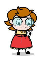 Reading Messages - Teenager Cartoon Intelligent Girl Vector Illustration