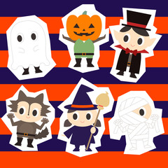ハロウィンのかわいい仮装のイラスト