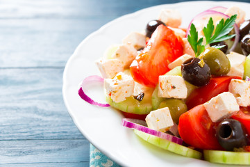 Fresh greek salad close up
