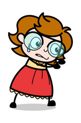 Trying to Pull - Teenager Cartoon Intelligent Girl Vector Illustration