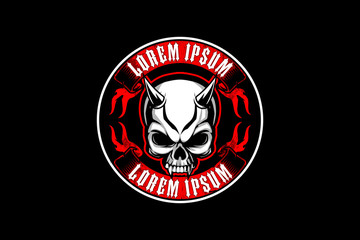 skull evil or demon head emblem ribbon vector logo template