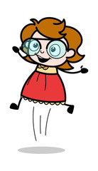 Jumping in Happiness - Teenager Cartoon Intelligent Girl Vector Illustration