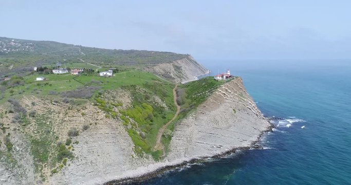 4K aerial view of Cape Emine. Cape Emine is a headland located at the Bulgarian Black Sea Coast. Cape Emine is the endpoint of the European walking route E3
