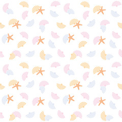 Scallops and starfish seamless pattern background vector illustration
