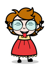 Teasing with Tongue Out - Teenager Cartoon Intelligent Girl Vector Illustration