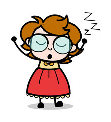 Dreaming - Teenager Cartoon Intelligent Girl Vector Illustration