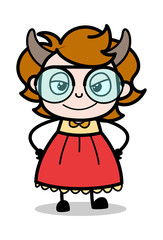 Evil Smile - Teenager Cartoon Intelligent Girl Vector Illustration