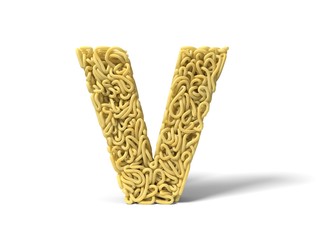 noodle in shape of V letter. curly spaghetti for cooking. 3d illustration