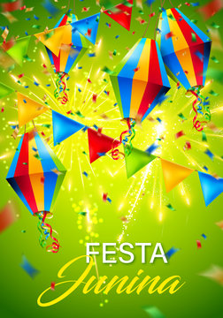 colorful festa junina background with fireworks