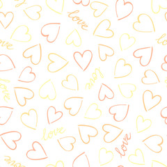 Seamless vector pattern with hand drawn heart shape elements and love letter in pastel colors.