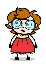 Frightened Face - Teenager Cartoon Intelligent Girl Vector Illustration