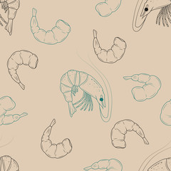Seamless pattern made from shrimps. hand drawn. sea food. vector illustration. endless picture.