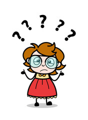 Confused - Teenager Cartoon Intelligent Girl Vector Illustration