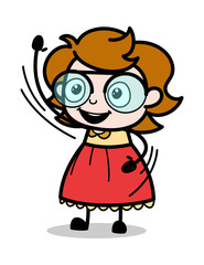 Waving Hands- Teenager Cartoon Intelligent Girl Vector Illustration