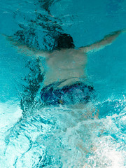 Swimmer underwater in the Olympic pool