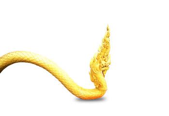 Golden NAGA sculpture isolated on white background, This has clipping path.