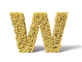 noodle in shape of W letter. curly spaghetti for cooking. 3d illustration