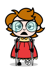 Sad Injured Patient - Teenager Cartoon Intelligent Girl Vector Illustration