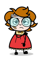 Injured Face Patient - Teenager Cartoon Intelligent Girl Vector Illustration