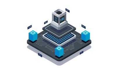 Isometric design concept virtual reality and augmented reality. software development and programming. Computation of big data center, information processing, database. isometric vector technology
