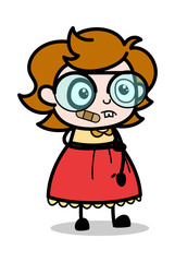 Funny Injured Face - Teenager Cartoon Intelligent Girl Vector Illustration