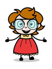 Excited - Teenager Cartoon Intelligent Girl Vector Illustration
