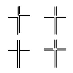 Hand-drawn black crosses outlines, Christian crosses black silhouettes collection isolated over white background,