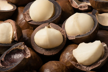 Macadamia nuts horizontal background