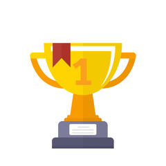 Golden cup championship prize. Award first place icon  flat style isolated on white background