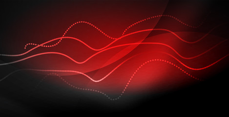 Glowing abstract wave on dark, shiny motion, magic space light. Techno abstract background