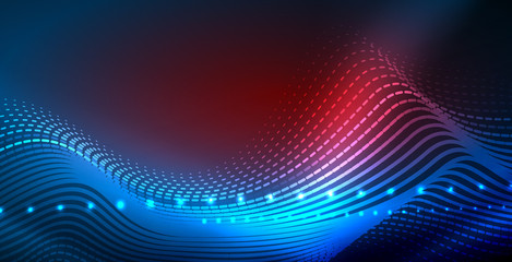 Fototapeta premium Glowing abstract wave on dark, shiny motion, magic space light. Vector techno abstract background
