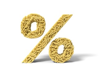 noodle in shape of percent symbol. curly spaghetti for cooking. 3d illustration
