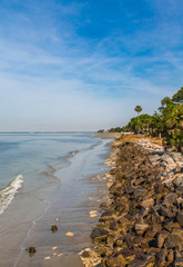 A rock seawall along a barrier island in Georgia