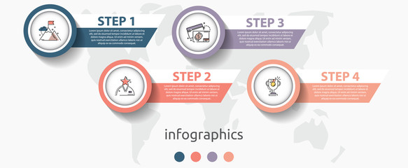 Vector infographic flat template circles for four label, diagram, graph, presentation. Business concept with 4 options. For content, flowchart, steps, timeline, workflow, marketing. EPS10