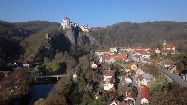 Aerial view of Vranov nad Dyji castle, South Moravia, Czech Republic