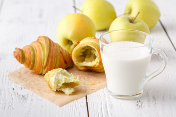 Breakfast with fresh baked croissants
