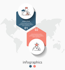Vector infographic flat template circles for two label, diagram, graph, presentation. Business concept with 2 options and arrows. For content, flowchart, steps, timeline, workflow, marketing. EPS10