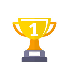 Golden cup championship prize. Award first place icon  flat style isolated on white background