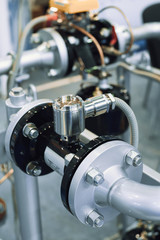 Obraz premium Pipelines with built-in measuring sensors. The pipes are connected by flanges