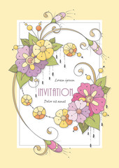 Greeting card with abstract flowers. It can be used as an invitation card for a wedding, birthday and other holiday, and as a summer background, and as fabric printing. 