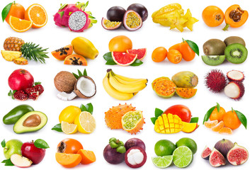 Collection of exotic fruits on white background