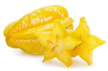 Fresh carambola or starfruit on white background